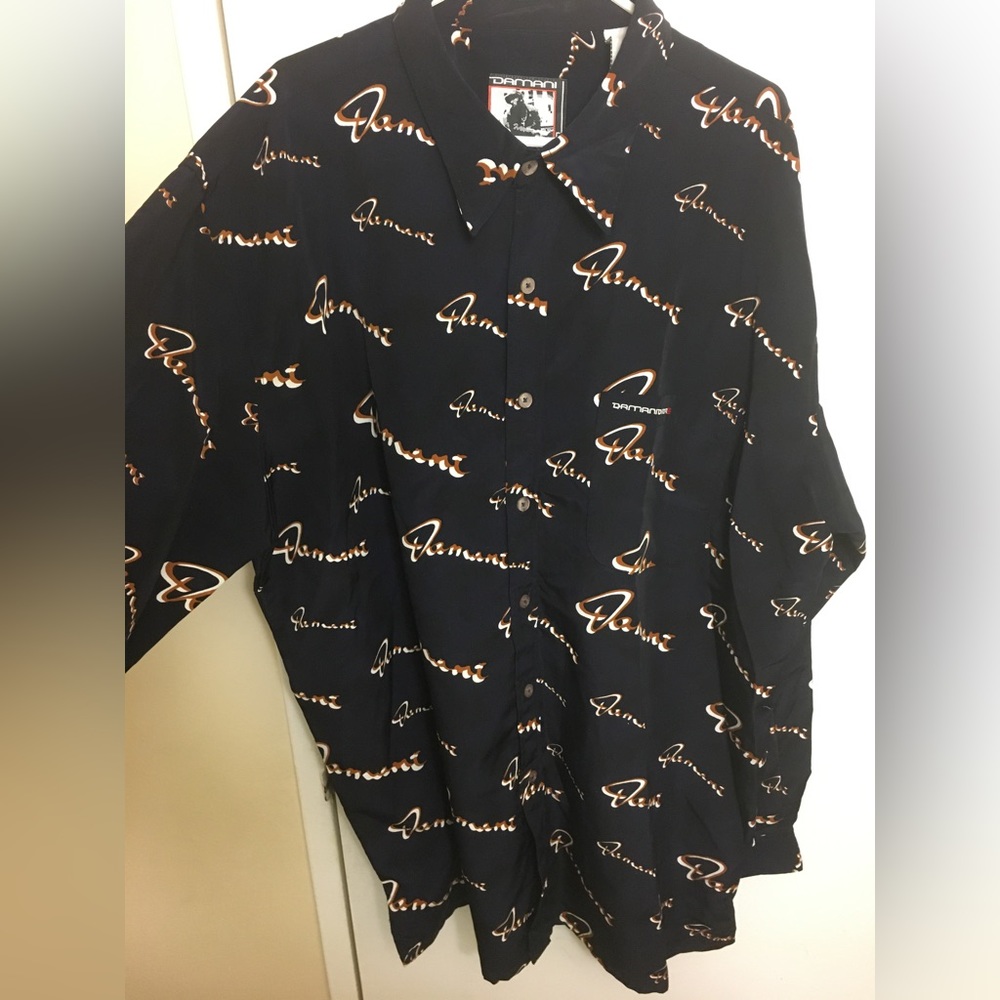 Damani Dada Navy Blue, Brown and White Logo Long sleeve Dress Shirt! XXL